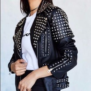 Vegan Leather Studded Moto Jacket